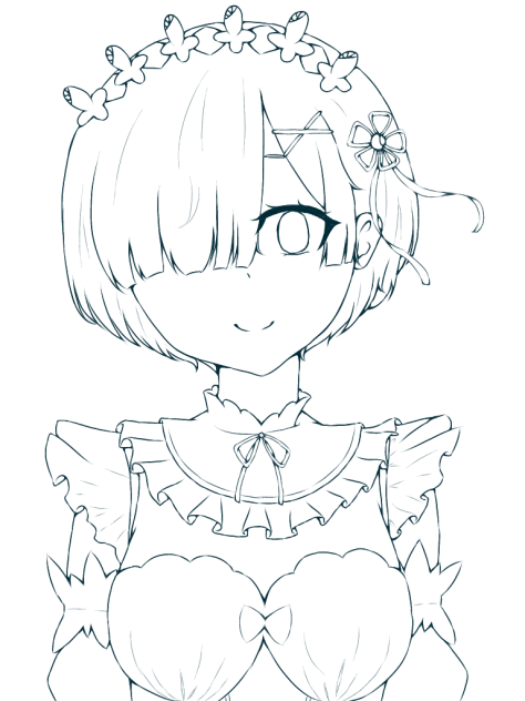 線画 レムりん再戦