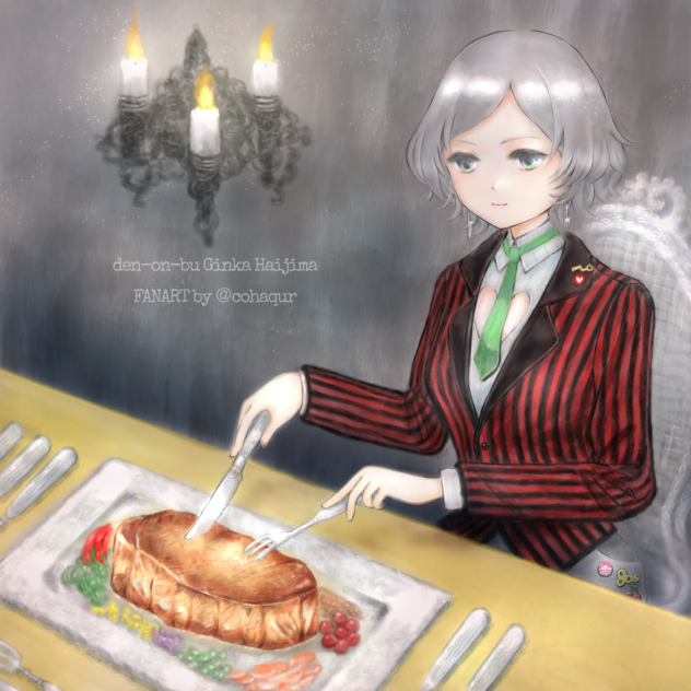 肉の日に極厚ステーキを食す電音部灰島銀華ちゃん。