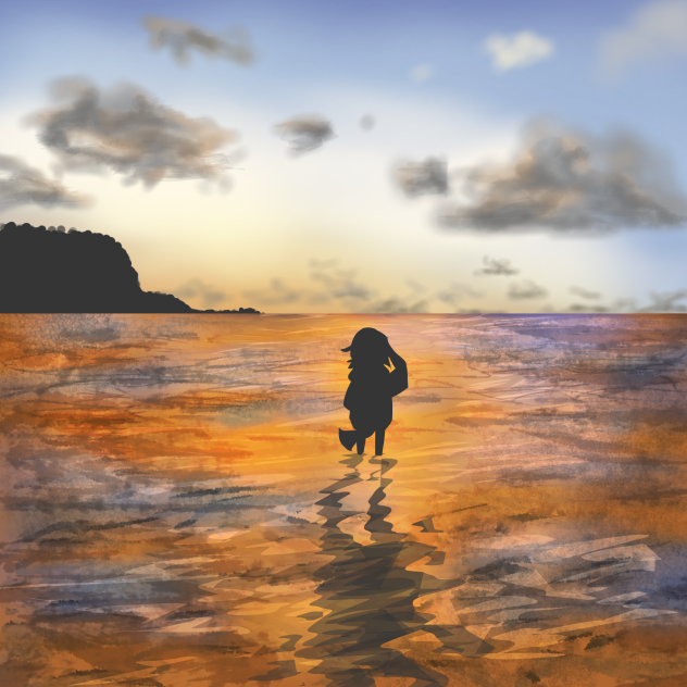 夕焼けに沈む