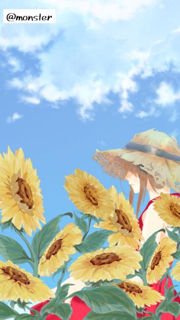 ひまわり畑と少女