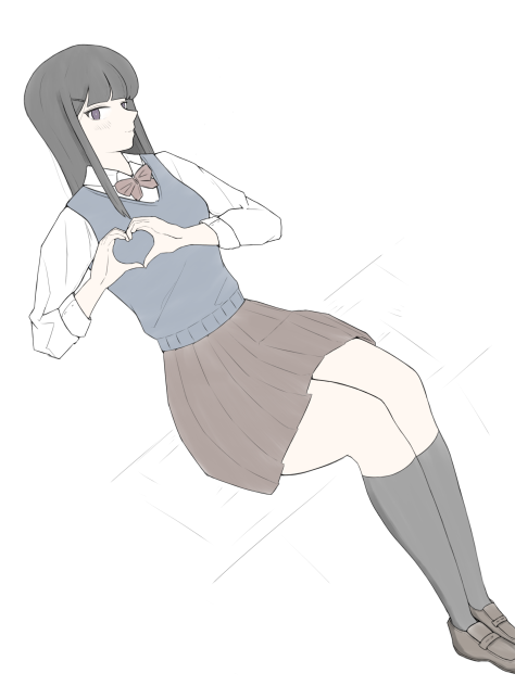 クール女子　ハート　線画　色あり