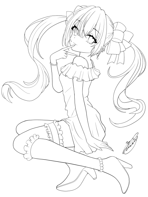 ミニワンピとフリルロングブーツ（線画）