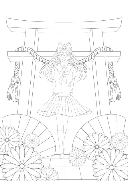 神社娘【線画】