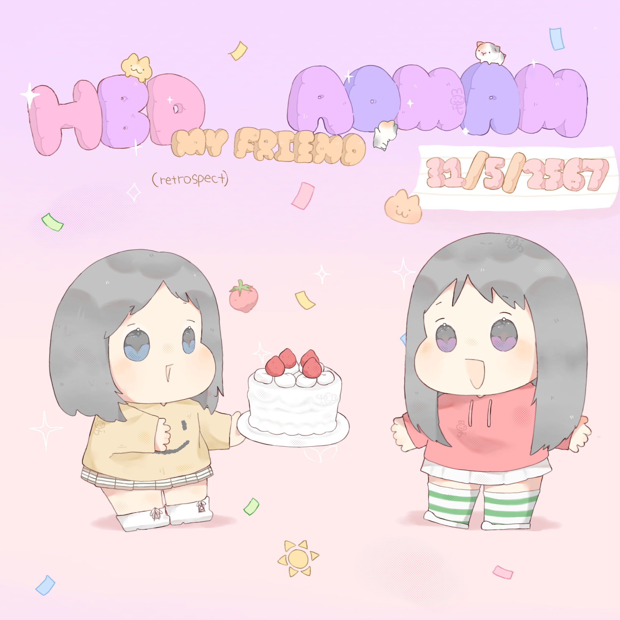 Hbd to my friend!🎂 🍓🎊 - ibisPaint