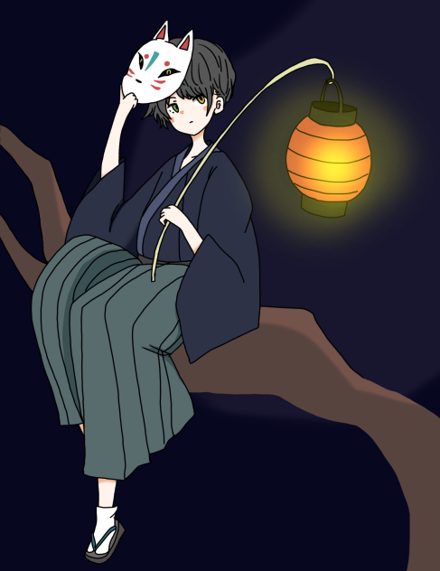 狐面と提灯と