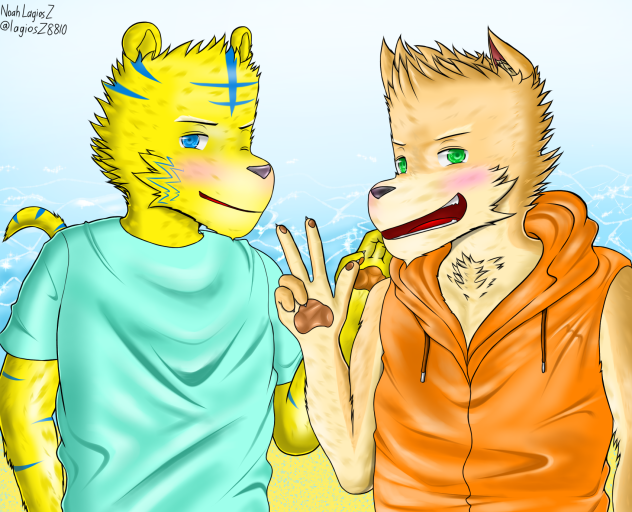 ［イラストメイキング］親友と海辺🐯🐶