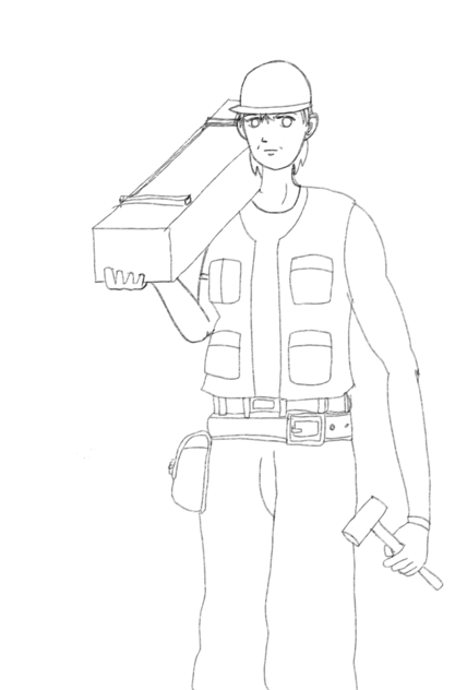 女性大工さん 線画
