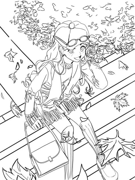 A little girl in Autumn(Lineart)