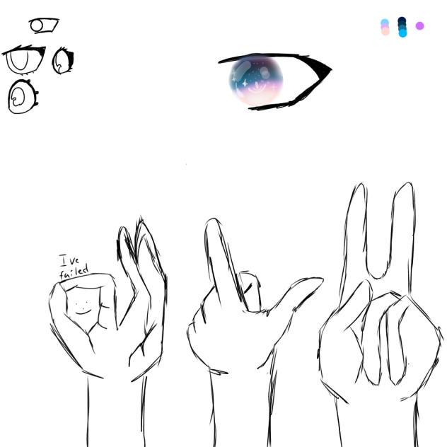 Practicing to draw eyes, color, hands