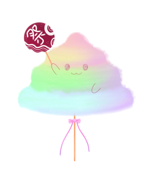 cotton candy holding summer festival fan