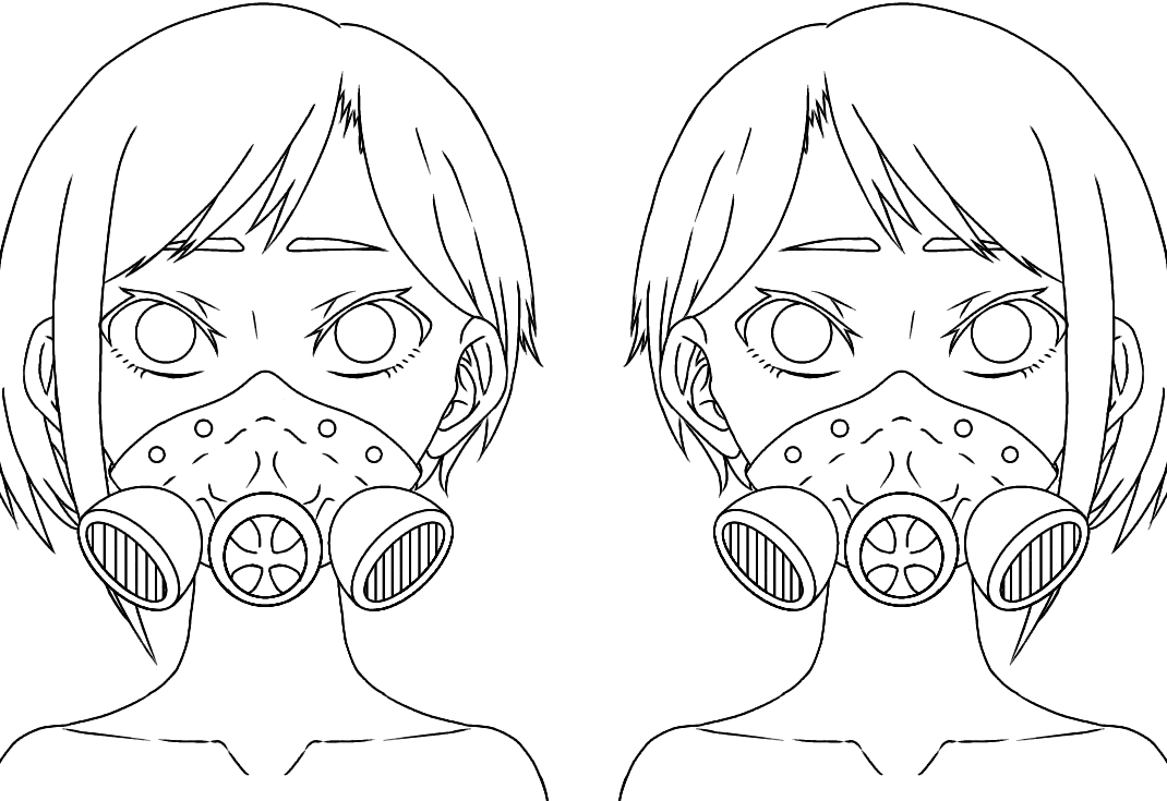 双子ガスマスク 塗り絵 - ibisPaint