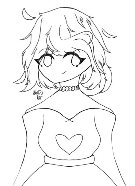 A Girl With a Heart on Her Shirt Lineart