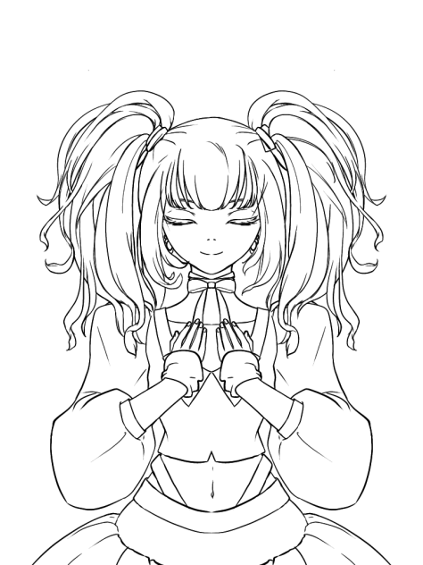 週末の落書き34 ツインテの女の子　線画