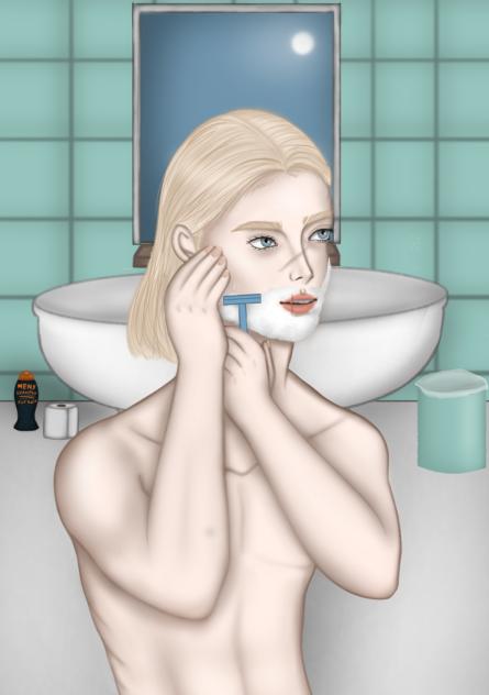 The boy shaving for ballet.