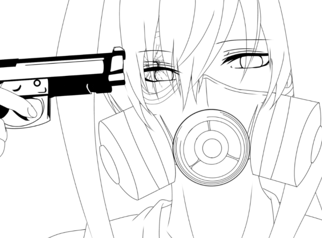 ガスマスクの少年 線画