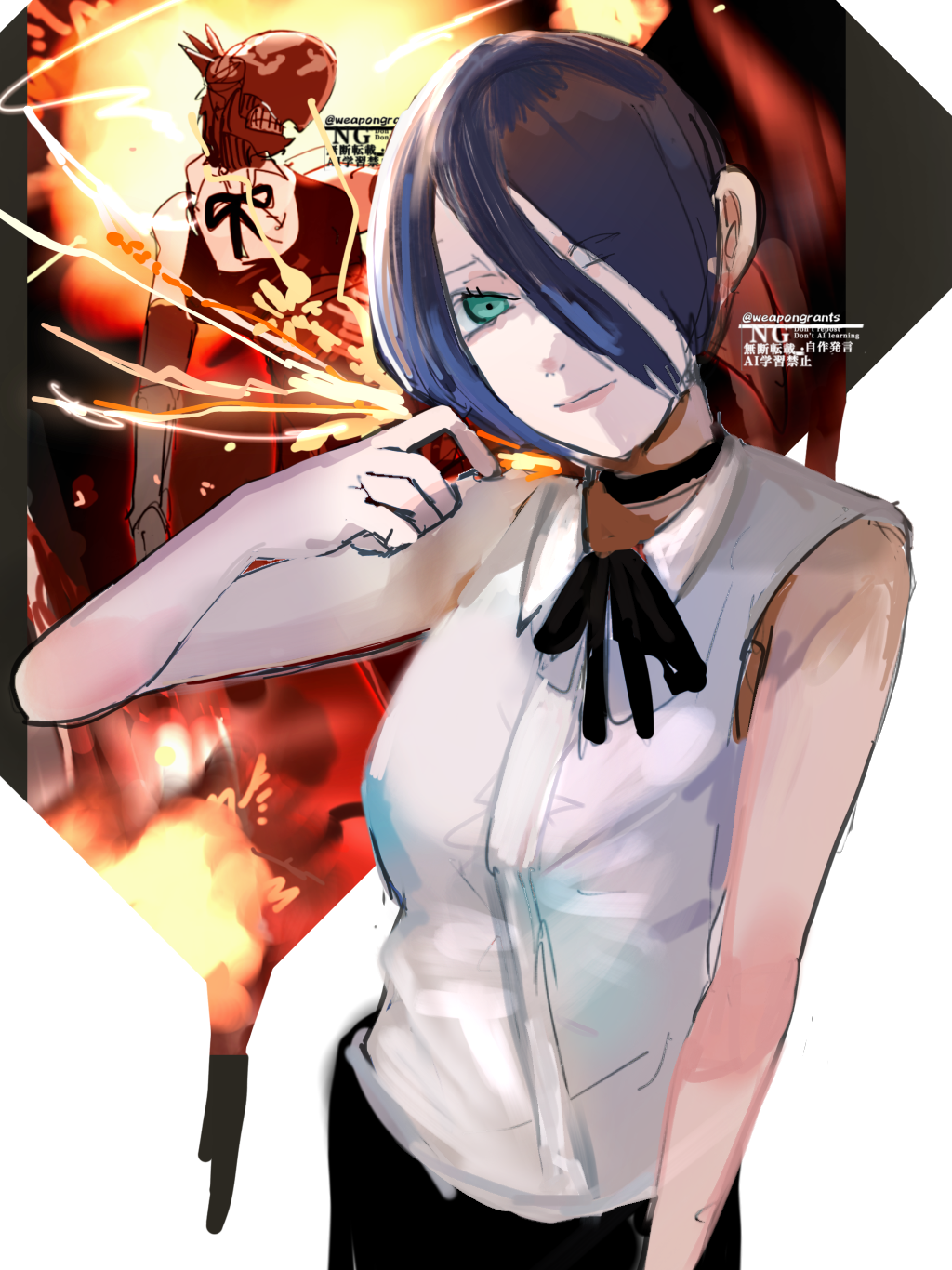 m*o様 手描きイラスト レゼ チェンソーマン：レゼ この絵全然完成ではない