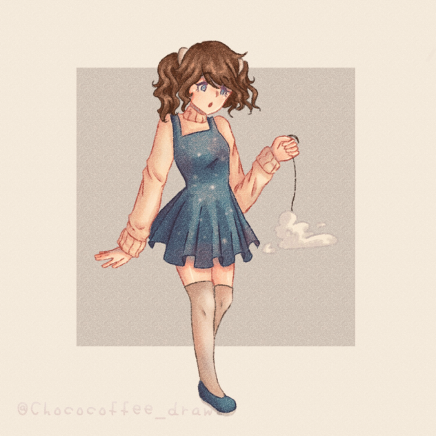 Girl holding a cloud on a string (redraw