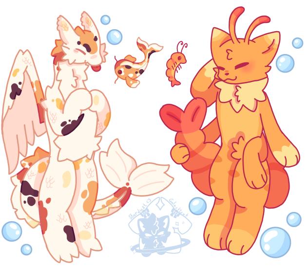 Koi fish dragon and shrimp cat