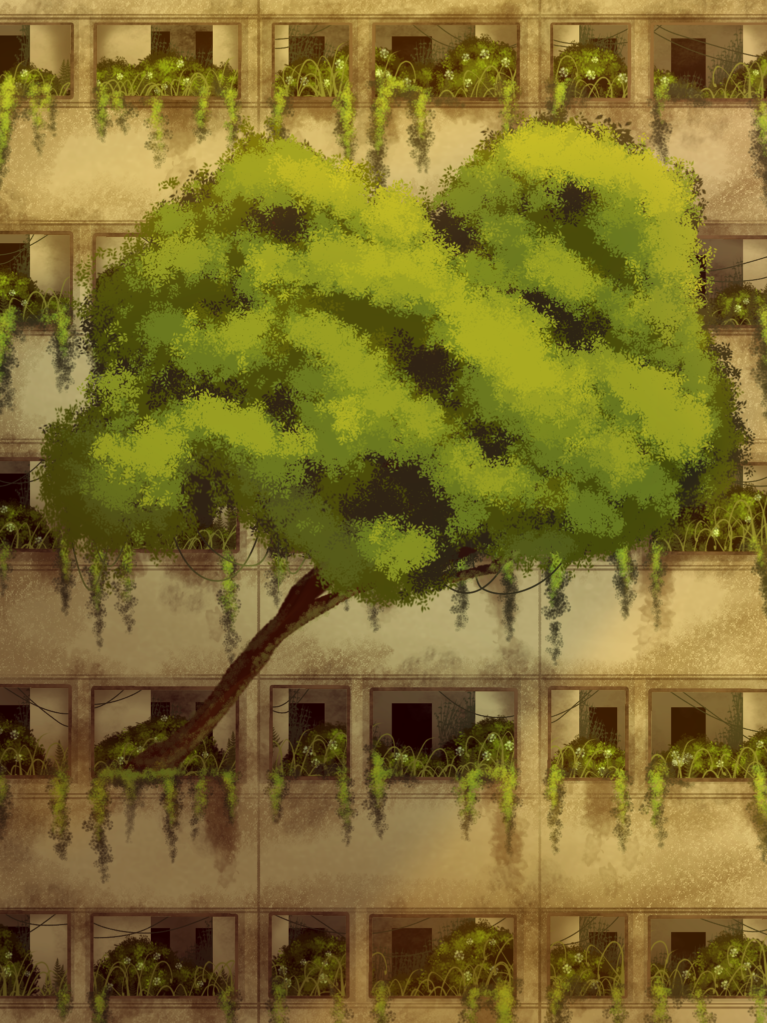 Tree on Abandoned Building - ibisPaint