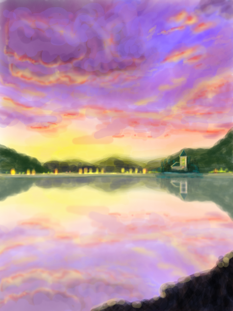 湖岸の家#楽しく手早く背景のワンドロ