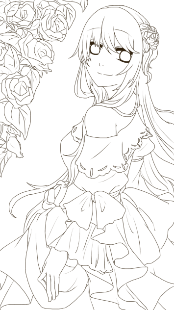 線画 中世貴族風少女