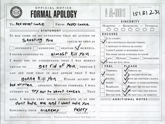 Pastry cookie’s apology