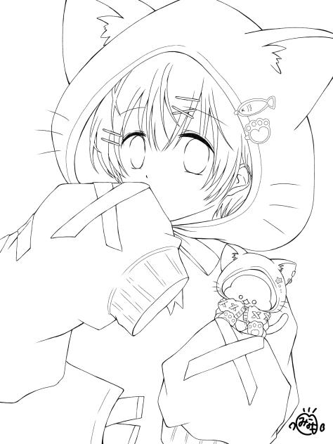 猫耳パーカー線画