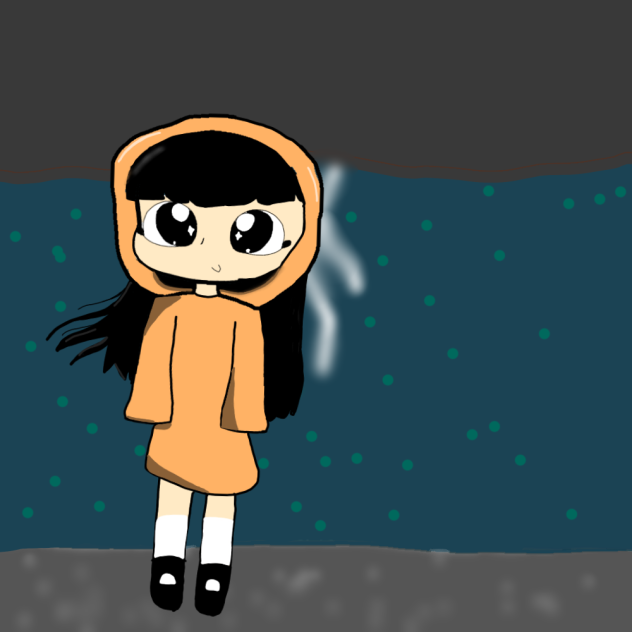 Sawako in her raincoat