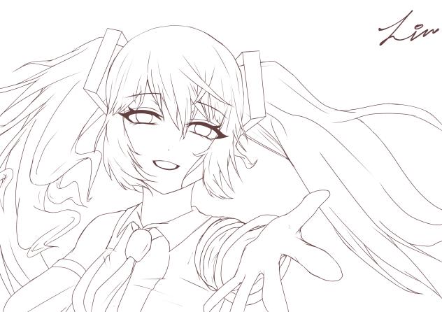初音ミク✨塗り絵用線画