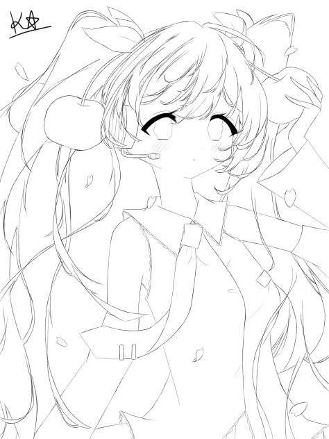 桜ミク🌸線画 - ibisPaint