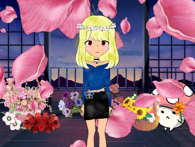 Girl with lots of flowers