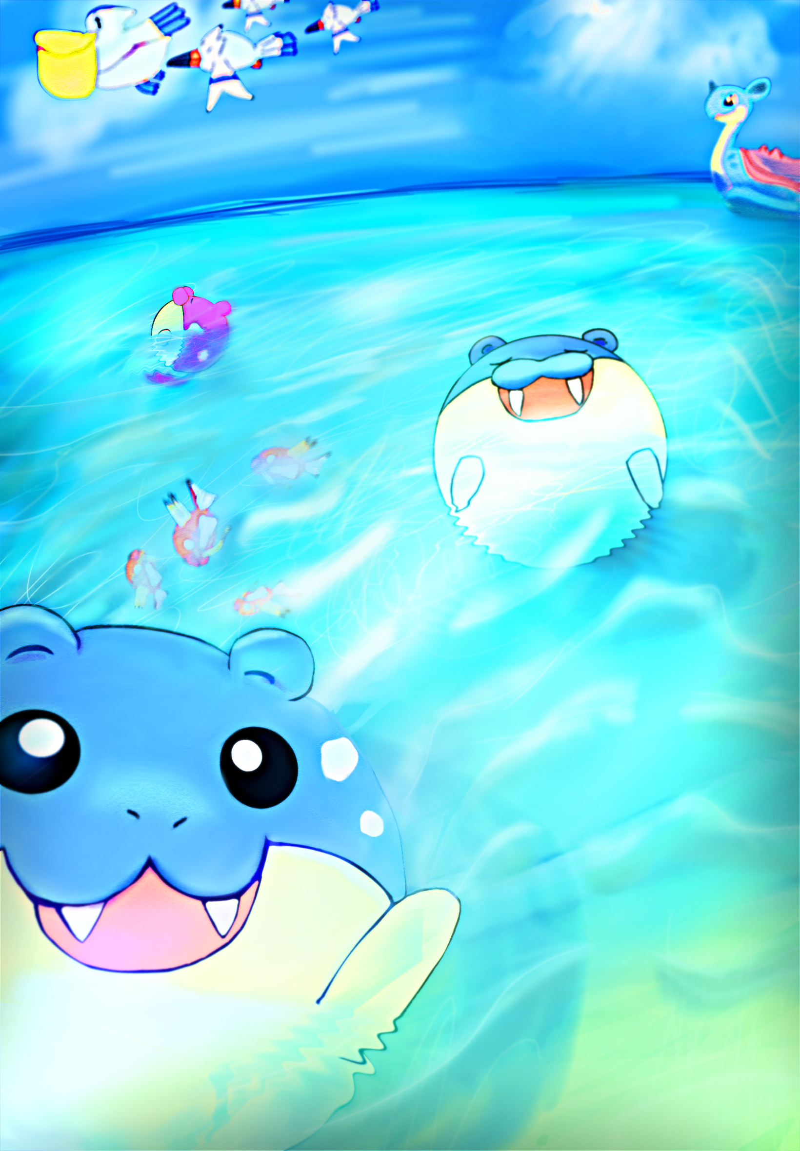 海に浸かっているタマザラシ達 - ibisPaint