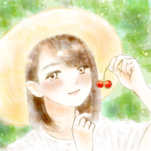 さくらんぼ狩りの女の子。