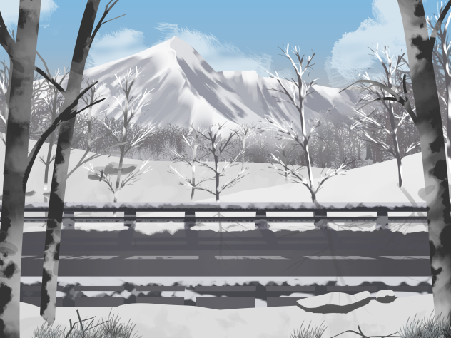 IBM1918 through a snowy forest a