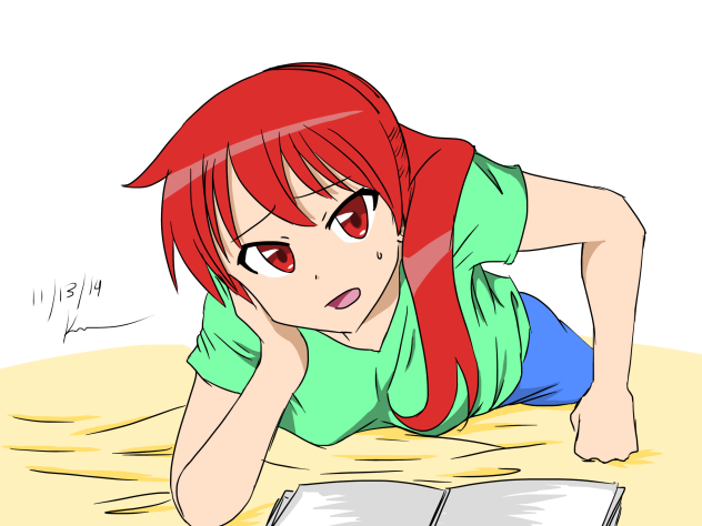 Anime girl reading blank book