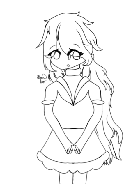 A Girl with Silky Hair Lineart