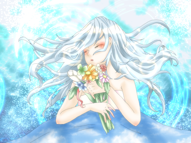【線画】花と微睡【拝借】