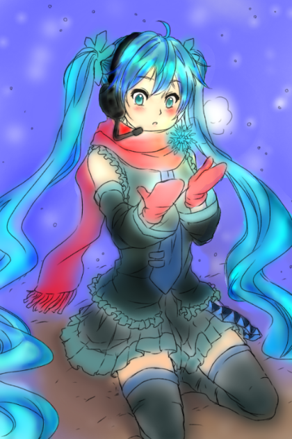 雪ミク線画塗ってみた！
