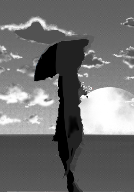 A girl in with an umbrella