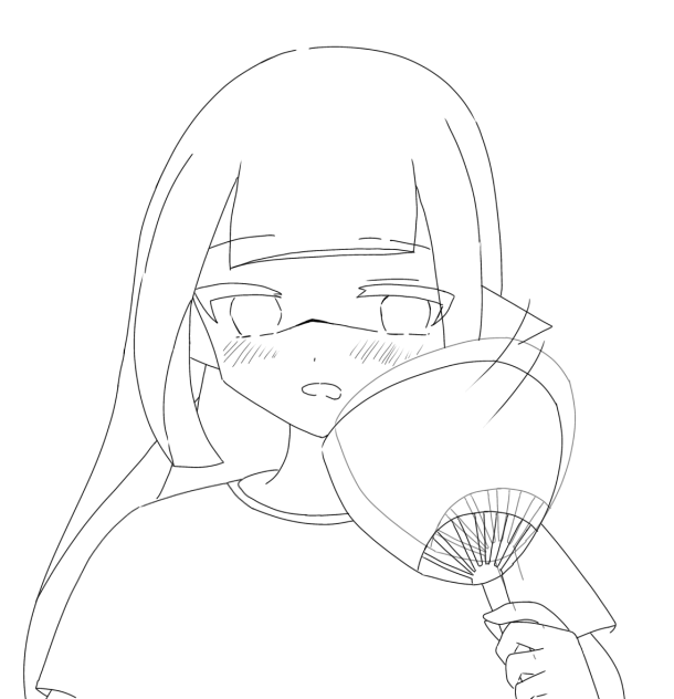 うちわ仰いでる線画