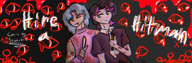 Hire a Hitman banner (blood and glitchy)