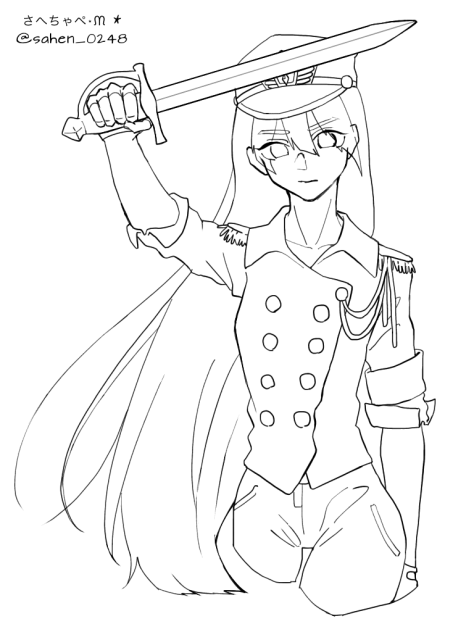 軍服女子①線画