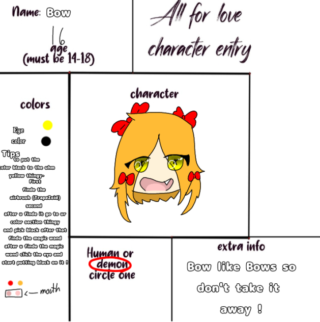 All for love character entry
