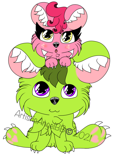 Lime Green Father Bear And Pink Bear Cub