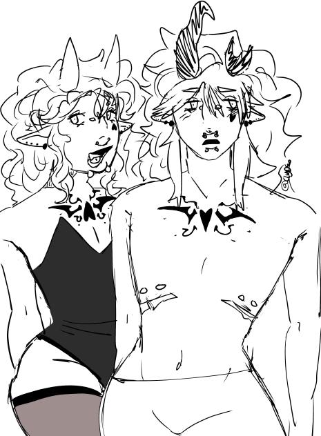 sketch of both versions of my oc Remmine