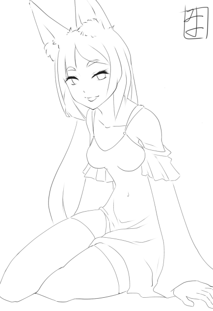 夏のワンピース「狐」line art