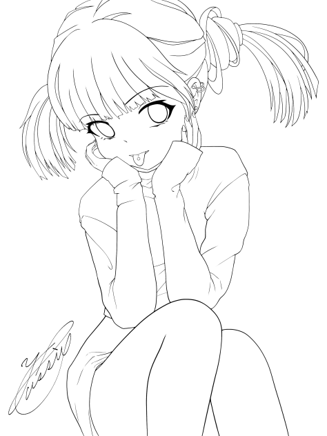 Girl with tongue out（線画）