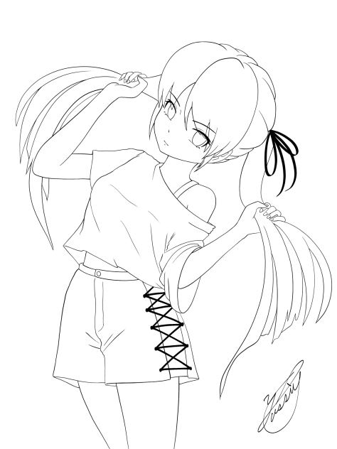 Girl in loungewear（線画）