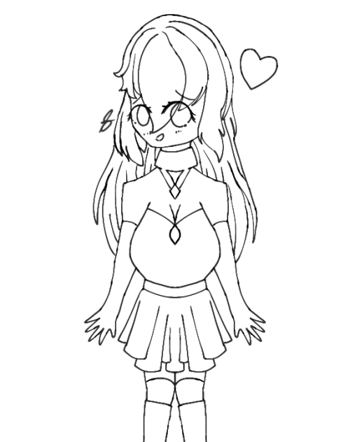 Little Girl With a long necklace Lineart