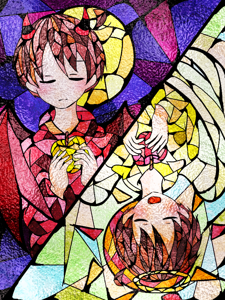 【F6号/2023年製作】２娘１（ニコイチ）天使と悪魔【イラストアート】 F6号/2023年製作】2娘1（ニコイチ）天使と悪魔【イラストアート】
